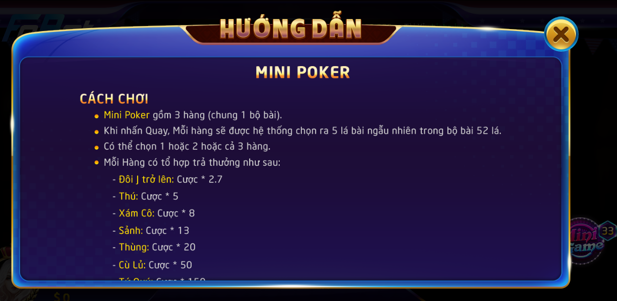 Luật chơi Mini Poker đơn giản cho các tân binh